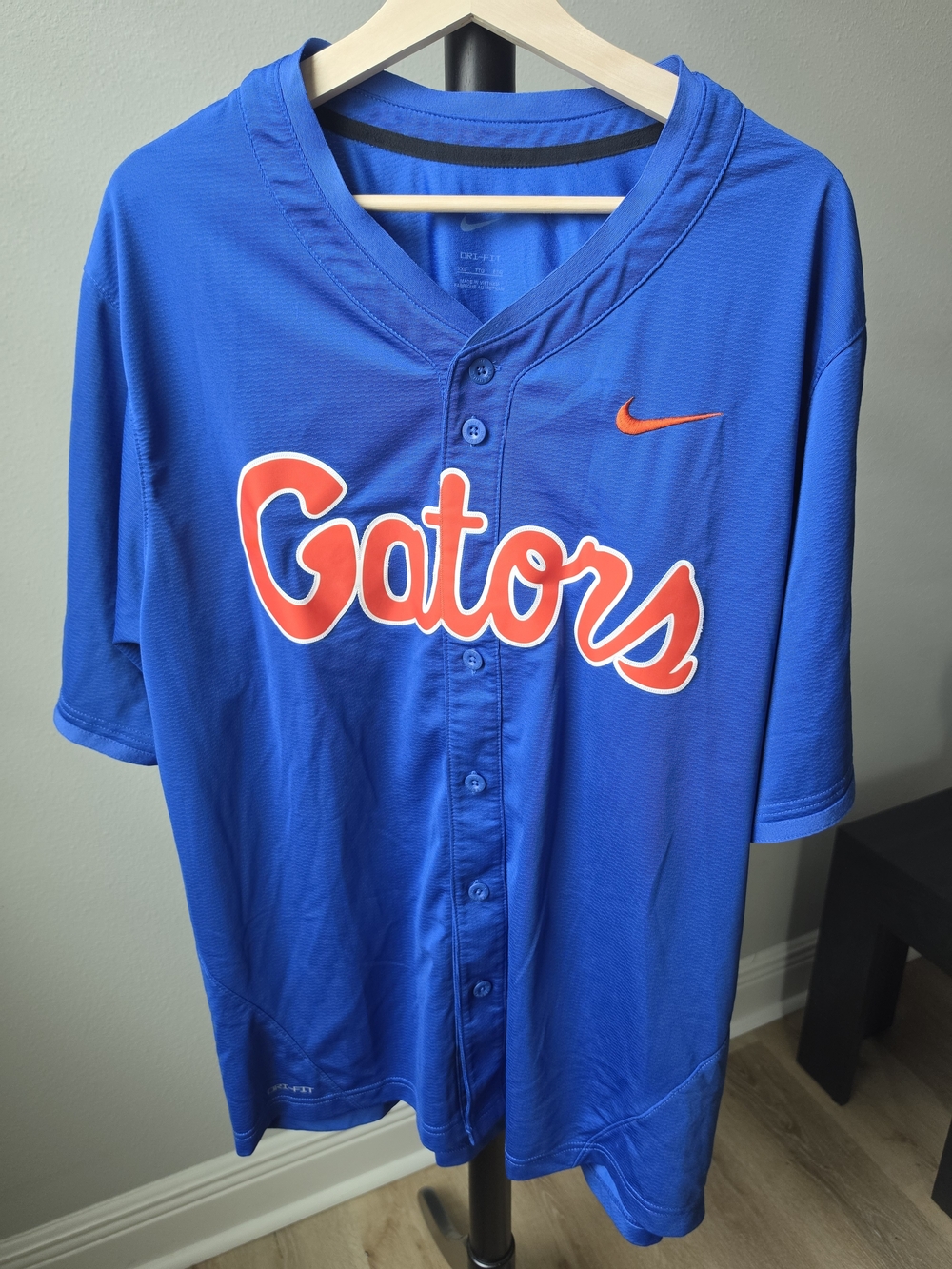 Nike Blue 'Gators' Button-Up Jersey with Orange Script